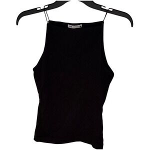 Zara Women Black Ribbed High Neck Spaghetti Strap Tank basics closet staple NWOT